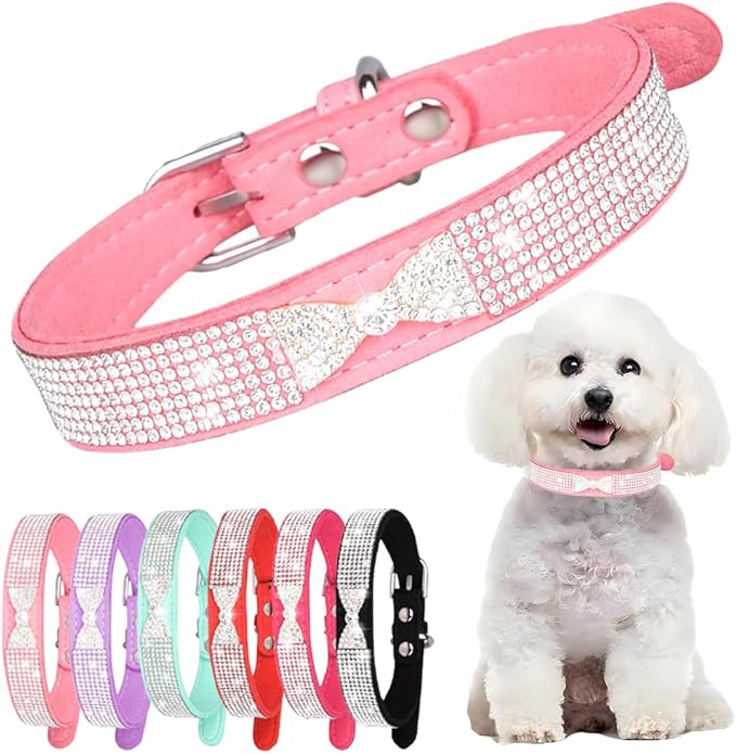 Bling Dog Collars for Medium Dogs, Diamond Puppy Collar with Jeweled Crystal Sparkling Glitter Girl's Cat Collar Adjustable for Small Medium Dogs Pink, M