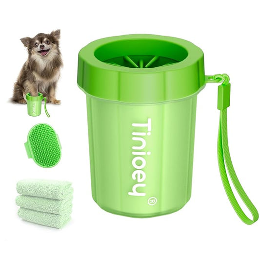 Dog Paw Cleaner for Small Dogs (with 3 Absorbent Towels), Dog Paw Washer, Muddy Paw Cleaner, Pet Foot Cleaner (Small, Green)