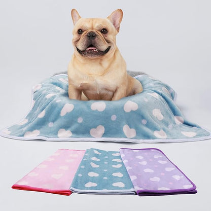1 Pack 3 Blankets Super Soft Cute Dot Pattern Pet Blanket Flannel Throw for Dog Puppy Cat Purple/Pink/Cyan Small