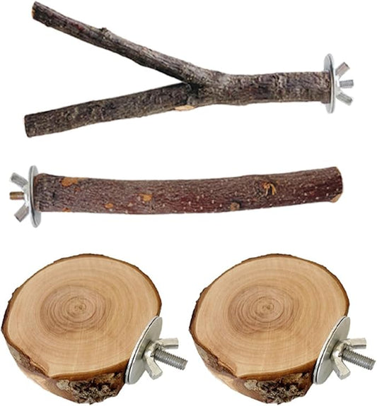 4PCS Natural Wood Bird Perches for Cage, Parrot Cage Perch Stand, Cage Accessories, Wooden Platform for Birds, Toys for Parakeets, Cockatiel, Budgie, Conure