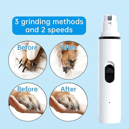 Dog Nail Grinder with 2 Grinding Heads - 2-Speed Powerful Electric Pet Nail Trimmer Professional, Painless Claw Decoration and Smoothing Suitable for Small, Medium, Large Dogs and Cats White