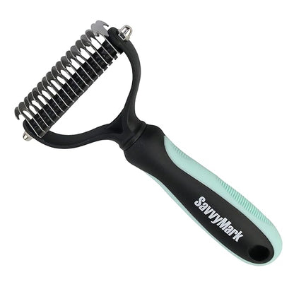 Dog Brush - Pet Dematting and Undercoat deshedding rake - Stainless Steel Grooming Comb For Dogs Cats furry pets large or medium remove knots tangles in long fur hair
