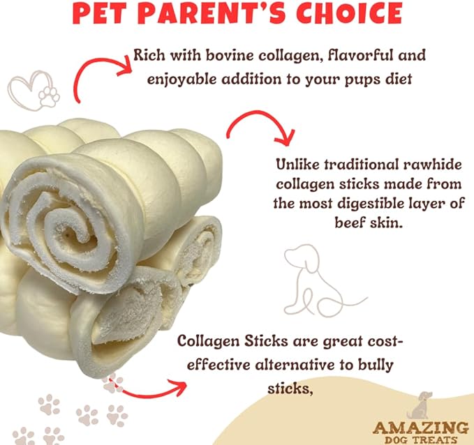 Amazing Dog Treats - Beef Cheek Rolls (Mega Thick 4" - 6 Pcs) - Safe Rawhide Alternative Dog Chew - Great for Power Chewers - Long Lasting Dog Chew - Retriever Rolls for Dogs