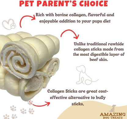 Amazing Dog Treats - Beef Cheek Rolls (Mega Thick 4" - 6 Pcs) - Safe Rawhide Alternative Dog Chew - Great for Power Chewers - Long Lasting Dog Chew - Retriever Rolls for Dogs