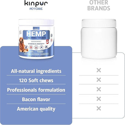 Natural Hеmp Calming Chews for Dogs w/Valerian Root & Melatonin/Hip Joint Health + Mood & Behavior Aid for Fireworks, Thunderstorms, Separation/Tasty Calming Treats 120 ct