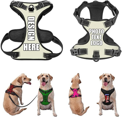 Personalized Dog Vests Customization for Puppy Medium Large Sized Dogs, Customize No Pull Dog Harnesses with Easy and Adjustable Wearing Buckles, Beige, L