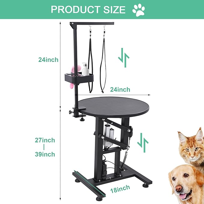 24" Electric Dog Grooming Table, Fast Lift Heavy Duty 360° Rotating Pet Grooming Desk for Small Dogs with Anti Skid Tabletop, Remote, Grooming Set, Tool Organizer, Black