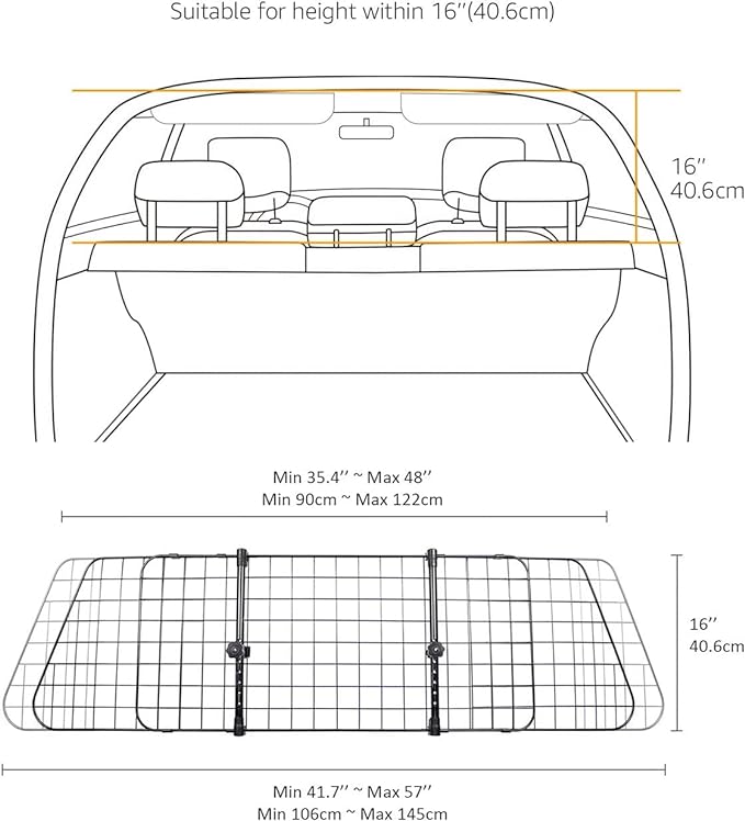 Amazon Basics Adjustable Dog Car Barrier 59.72 x 5.20 x 16.46 Inch, Black