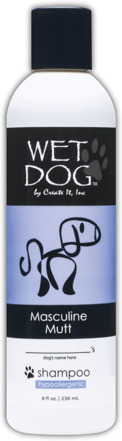 Wet Dog Masculine Mutt All-Natural Organic Oatmeal Sensitive Skin Shampoo for Male Dogs, Moisturizing Detangling Deshedding - 8 Ounce