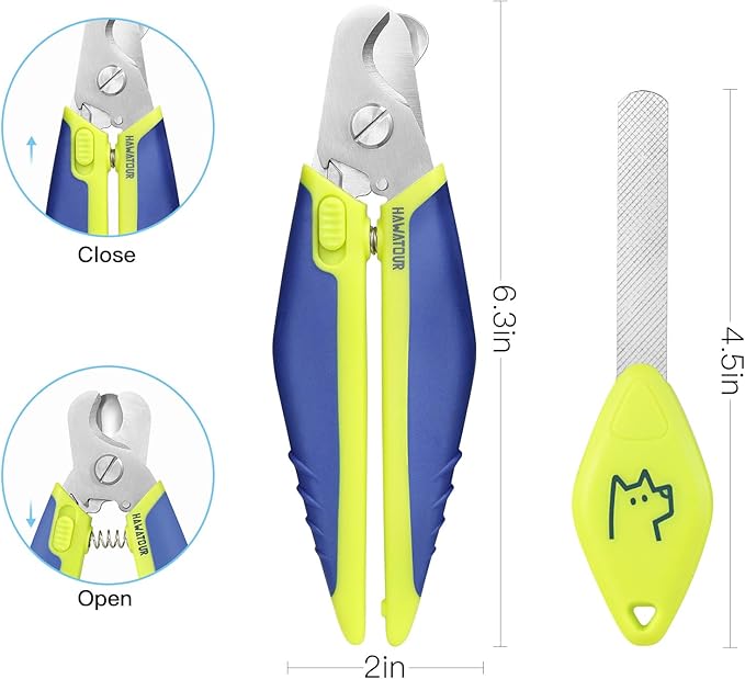 Dog Nail Clippers with Nail File, Professional Pet Nail Trimmers with Safety Guard, Avoid Over Cutting, Grooming Razor for Medium and Large Dog and Cat, Blue Yellow