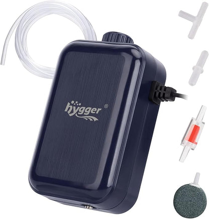 hygger Aquarium Air Pump,Adjustable Oxygen Pump，Silent Powerful Aerator Pump 2W/3W/4.5W/6W/ 1/2 Air Outlets Ultra for Up to 100 Gallon Tank