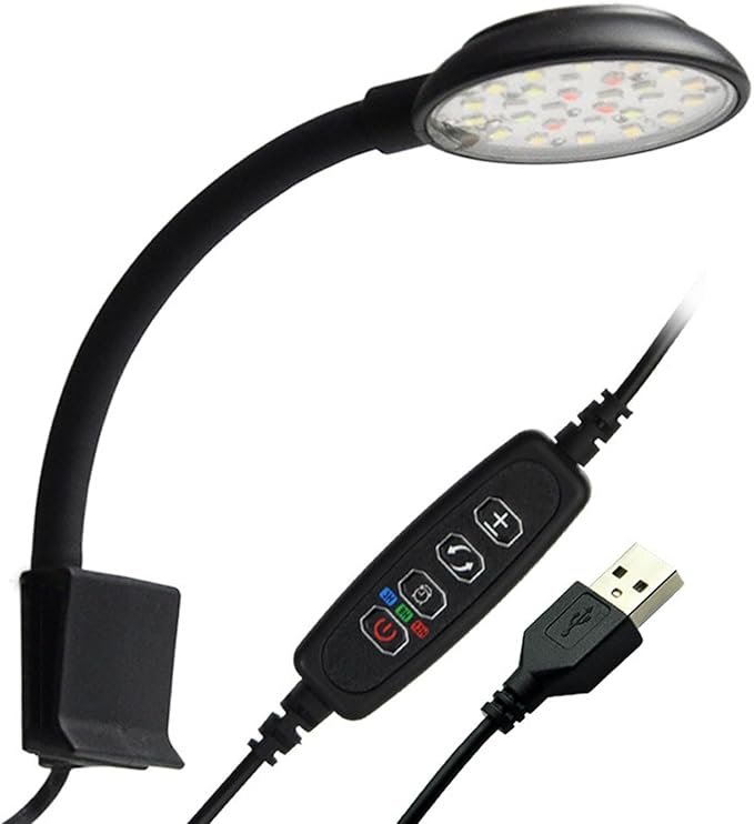 Clip On Aquarium Light for 1-3 Gal Fish Tank, USB Betta Fish Light for Nano/Small/Planted Tank(Dimmable White+Blue+Red+Green LED) Adjustable Brightness, Enhance Betta/Aquatic Plants Color