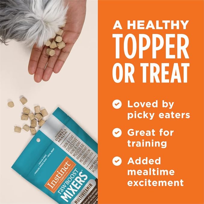 Instinct Raw Boost Mixers Freeze Dried Dog Food Toppers For Dry Food, Grain Free Dog Food Toppers with Beef For Dogs - Multivitamin for Adults, 5.5 oz