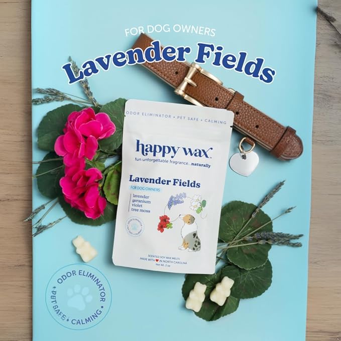 Happy Wax Lavender Fields Scented Wax Melts for Dog Owners – Odor Eliminating, Calming, Pet-Safe, Non-Toxic, Dye-Free, Perfect for Use with Wax Warmers - 4 oz Pouch