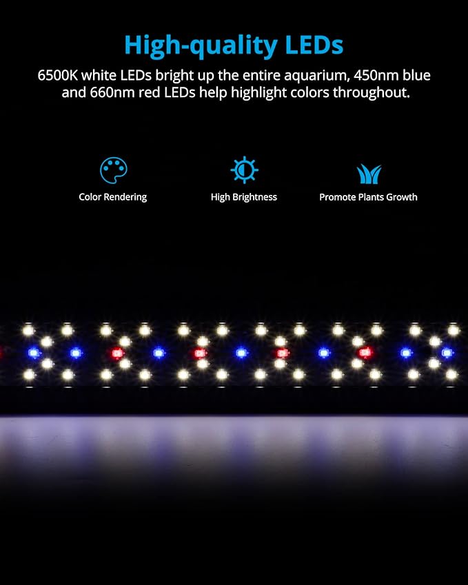 NICREW SkyLED Plus Aquarium Plant Light, Freshwater Fish Tank Light with Ramp Up and Dim Down, Spectrum Adjustable and Lighting Schedule Programmable with Controller, 12-18 Inches, 11 Watts