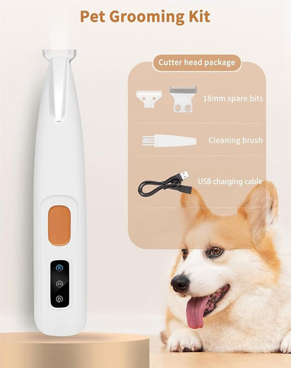 Dog Paw Trimmer with Led Light, 18mm-Blade Electric Dog Clippers for Groomming, Led Display Rechargeable Hair Shaver for Paws, Ears, Face, Rump and Eyes