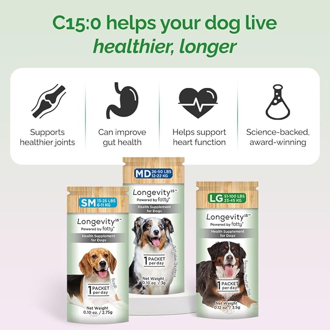 Yummy Combs Longevity15  C15:0  Fatty Acid Health Supplement for Dogs  Healthy Pet Supplies  for Small Dogs, 1 Pack