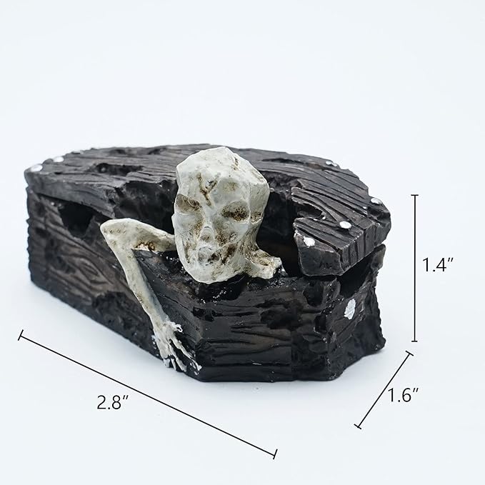 Skull Aquarium Fish Reptile Tank Decoration Resin Cave House Skeleton Small Pet Decorative Landscape Terrarium Ornament Halloween Décor for Snake Lizard Spider Tanks