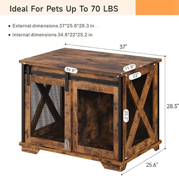GAOMON Sliding Doors Dog Crate Furnitureï¼_ndoor Wooden Dog Crate Furniture with End Table and Flip-top Plateï¼_etachable Divider for Dog Kennel,Dog House, Rustic Brown