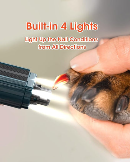 Super Powerful Dog Nail Trimmers, Dog Nail Clipper and Dog Nail Grinder Combo, Ultra Quiet, 3 Speeds, 4 Bright Lights, with Travel Lock, for Small, Meddium and Large Dogs, Cats, Small Animals