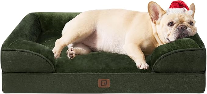 EHEYCIGA Orthopedic Dog Bed for Small Dogs, Waterproof Memory Foam Small Dog Beds with Sides, Non-Slip Bottom and Egg-Crate Foam Medium Dog Couch Bed with Washable Removable Cover, Dark Green