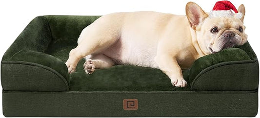 EHEYCIGA Orthopedic Dog Bed for Small Dogs, Waterproof Memory Foam Small Dog Beds with Sides, Non-Slip Bottom and Egg-Crate Foam Medium Dog Couch Bed with Washable Removable Cover, Dark Green