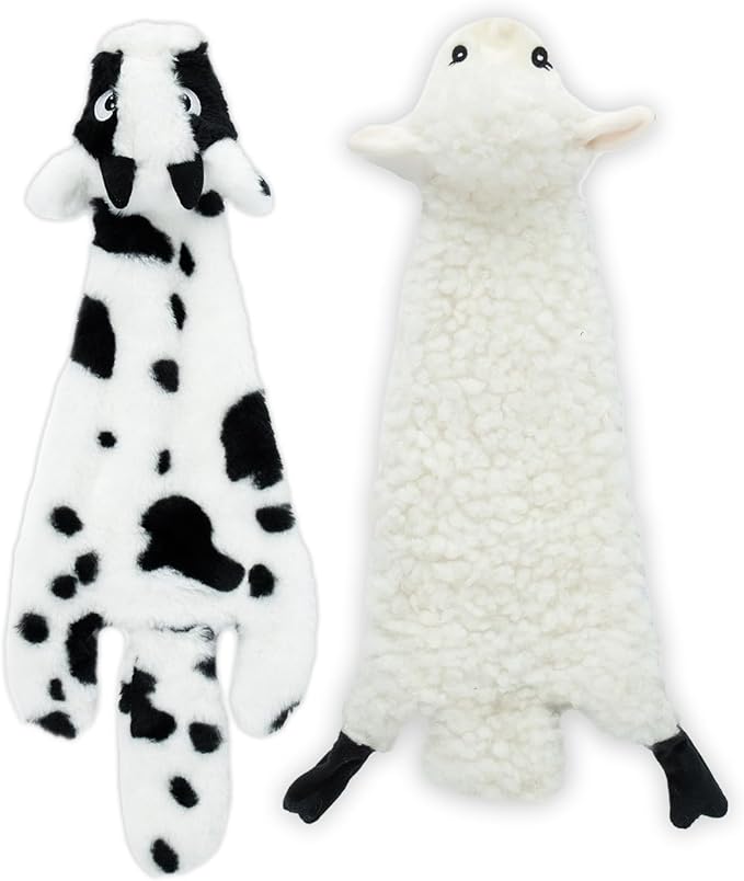 2-in-1 Stuffless Squeaky Dog Toys with Soft, Durable Fabric for Small, Medium, and Large Pets by Best Pet Supplies - No Stuffing for Indoor Play, Sheep, Cow, size L
