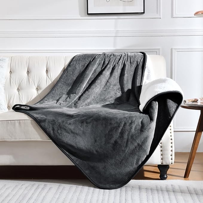 Waterproof Blanket for Bed Couch Sofa, Soft Liquid Pee Proof Pet Blanket for Dog Puppy Cat, Reversible Sherpa Fleece Blanket for Furniture Protector (Dark Grey, 60x80 inches)