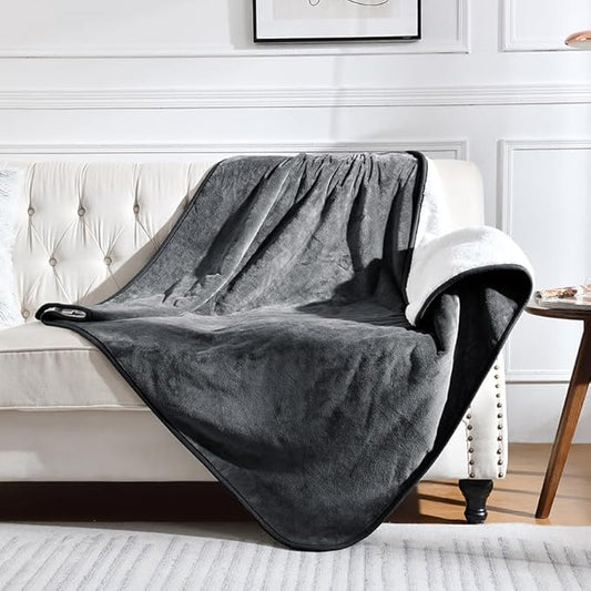 Waterproof Blanket for Bed Couch Sofa, Soft Liquid Pee Proof Pet Blanket for Dog Puppy Cat, Reversible Sherpa Fleece Blanket for Furniture Protector (Dark Grey, 60x80 inches)