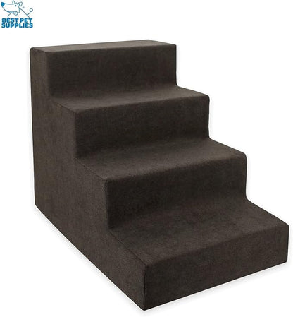 Best Pet Supplies Dog Stairs for Small Dogs & Cats, Foam Pet Steps Portable Ramp for Couch Sofa and High Bed Non-Slip Balanced Indoor Step Support, Paw Safe No Assembly - Dark Brown, 4-Step