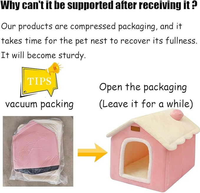 Dog House Indoor Memory Sponge, Foldable Dog House Kennel Bed Mat with Cushion for Small Medium Large Dogs Cats, Winter Warm Cat Nest Puppy Cave Sofa Pet Products (Pink, M)