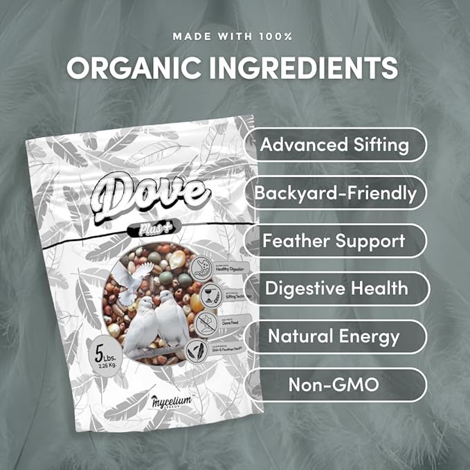 Mycelium Dove Plus Wild Bird Food (5 LB Bag) | Premium Bird Seed Mix for Doves, Pigeons & Ground-Feeding Birds | Supports Healthy Digestion | Organic, Non-GMO & Made in USA