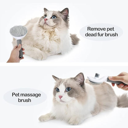 Cat Brush for Grooming, Pet Self Cleaning Slicker Brush with Cat Hair Comb (PINK PLUS)