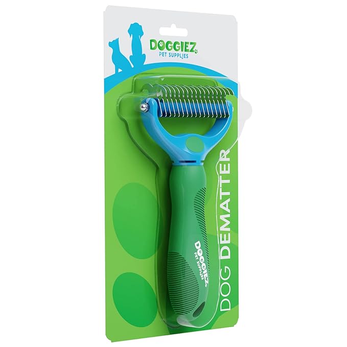 Dog and Cat Dematting and Deshedding Tool - Double Sided Undercoat Rake Comb & Detangler - Cat Brush Dog Shedding Brush for Matted Hair, Long Fur and Shedding Coat Grooming