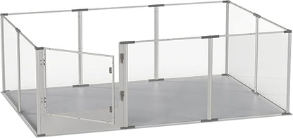 Dog Clear Playpen Fence Kennel: 10Panels Indoor Transparent Whelping Box Pen Cage with Waterproof whelping pad - Extra Long Acrylic Exercise Kennel with Metal Frame for Cats Puppy Rabbits Guinea Pig