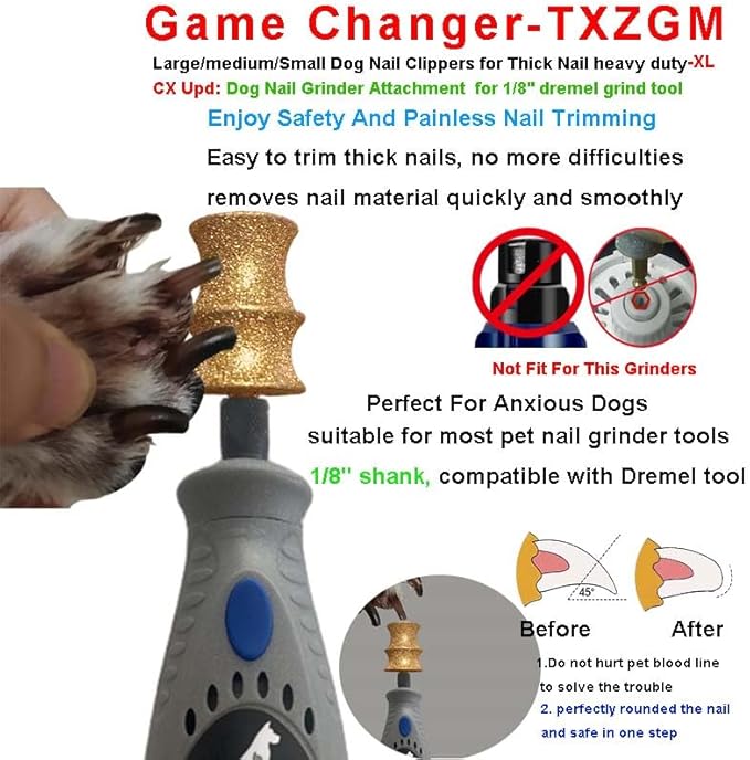 For Dremel Diamond Bit for Dog Nails-Dog Nail Grinder Attachment Bit Refill for Dremel 7760 pgk- Smooth, Painless Nail Care rotary tool accessories for small/Medium/Heavy-Duty Large Dog Cat Thick Nail