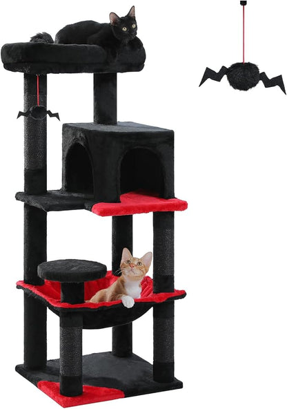 PETEPELA 45.7" Gothic Cat Tree for Indoor Cats, Cat Tower for Large Cats with Metal Frame Large Hammock (17.3"x15.3"), Cat Condo with (18.5"x13") Big Top Perch & 4 Sisal Covered Scratching Posts,Black