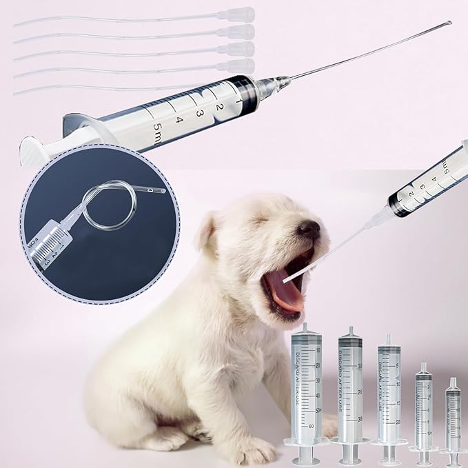 11 Pcs Puppy Kitten Feeding Tube Kit, Pet Feeding Supplies Kit Includes 5 Pcs Kitten Feeding Syringe 5 ML 10 ML 20 ML 30 ML 60 ML 5 Pcs 8 FR Transparently Feeding Tubes, Bulb Syringe for Small Animals