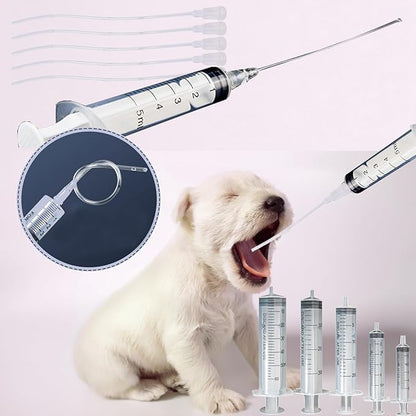 11 Pcs Puppy Kitten Feeding Tube Kit, Pet Feeding Supplies Kit Includes 5 Pcs Kitten Feeding Syringe 5 ML 10 ML 20 ML 30 ML 60 ML 5 Pcs 8 FR Transparently Feeding Tubes, Bulb Syringe for Small Animals