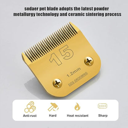 2 Packs #15 Clipper Blade Dog Grooming Compatible with Wahl/Oster Dog Clippers 3/64" 1.2mm Cut Length(Gold)