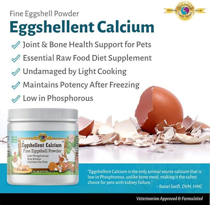 Calcium for Dogs and Cats - Fine Eggshell Powder - Strong Hip & Joint Supplement for Dogs and Cats- Dietary Supplement - No Additives - Pet's Friend Eggshellent Calcium 16oz