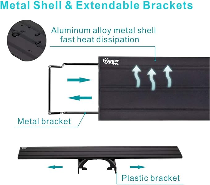 hygger 20W Full Spectrum Aquarium Light with Aluminum Alloy Shell Extendable Brackets, White Blue Red LEDs, External Controller, for Freshwater Fish Tank (30-36 inch)