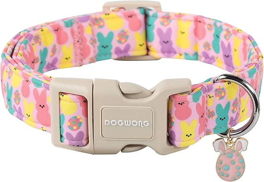 DOGWONG Cute Bunny Eggs Easter Dog Collar - Pink Babbit Pet Collar for Small & Medium Dogs