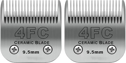 2 Pack Detachable Pet Dog Clipper Blades, Compatible with Andis Size 4FC Cut Length 3/8"(9.5mm), Most Oster A5,Wahl KM Series Clippers,Made of Ceramic Blade & Stainless Steel Blade