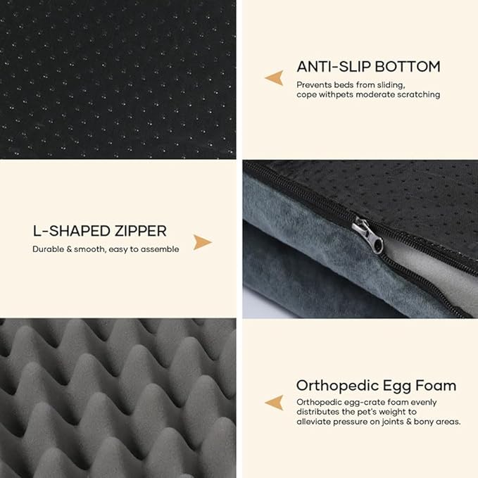 Dog Beds Large Sized Dog, Orthopedic Dog Bed, Waterproof Dog Bed, Washable Dog Bed, 47" x 31" x 8" Dark Gray