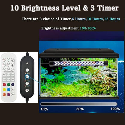 Submersible Aquarium Light for Fish Tank,24/7 Mode Full Spectrum LED Fish Tank Light with Air Bubble Hole RGB Color Changing Brightness Timer Adjustable,11.8inch 10W Fish Light