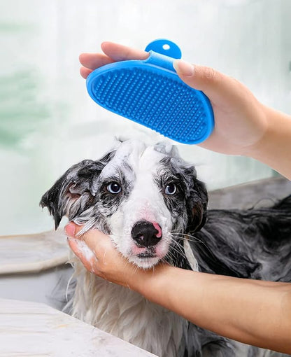 2 Pack Dog Grooming Brush - Dog Cat Bath Soothing Massage Rubber Brush - Pet Bath Brush with Adjustable Ring Handle Suitable for Long Short Haired Pet, Green