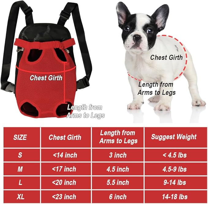 FEimaX Dog Carrier Backpack Pet Legs Out Front Cat Travel Bag, Adjustable Puppy Backpacks Carriers Hands-Free for Small Medium Dogs Cats Hiking Traveling Camping Daily Walking (Large, Red)
