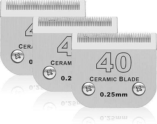 3 Pack 40# Detachable Pet Dog Grooming Ceramic Blades,Compatible with Andis,Oster A5,Wahl KM-10 Series,Size #40 Blade 1/100-Inch 0.25MM Cut Length