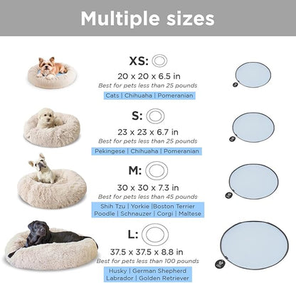 Small Donut Dog Bed, Calming Dog Bed Washable Ideal for Small to Large Dogs and Cats & Round Dog Bed,Anti-Anxiety Multiple Sizes (Beige, Combo X-Small (21" L x 21" W x 7" Th))